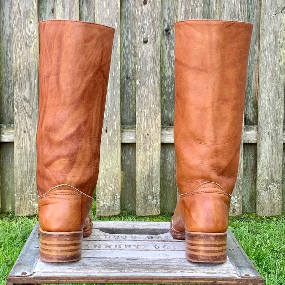 SOLD FRYE Campus 14L Made in USA Tan Brown Leather Tall Western Boots, Size 7 - Picture 5 of 11